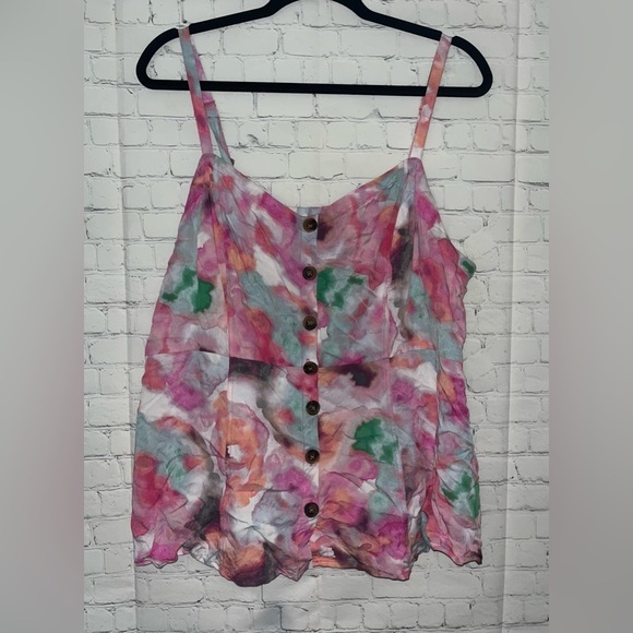 Torrid Size 2 Tank Top Sleeveless Button Front Pink Floral Plus Size - Picture 1 of 2